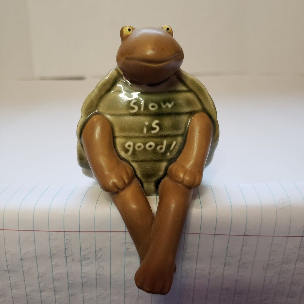 Vintage Clay Critters Slow is Good Clay Turtle Shelf Sitter